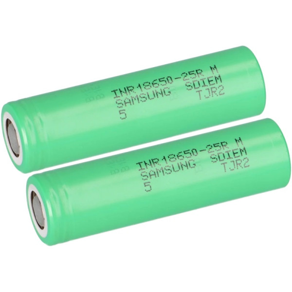 Akku-Zelle Samsung INR18650-25R, Li-Ionen, 3.6V, 2550 mAh, 2 Stück, incl. Aufbewahrungsbox