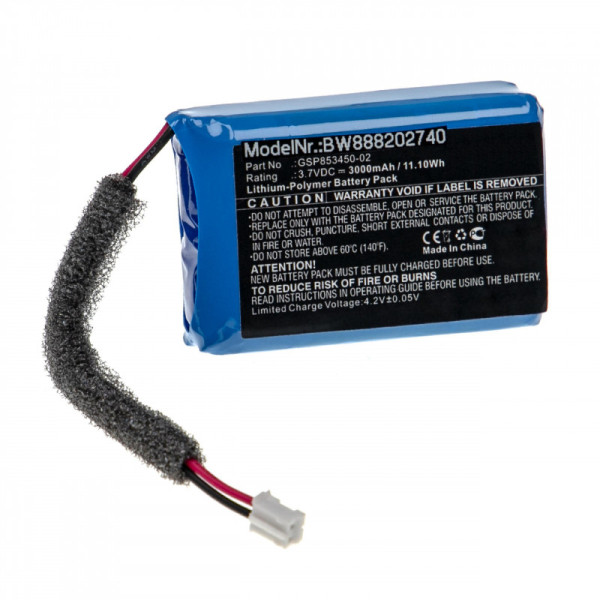 Batterij voor JBL Turbo, als GSP853450-02, Li-Polymer, 3,7 V, 3000 mAh