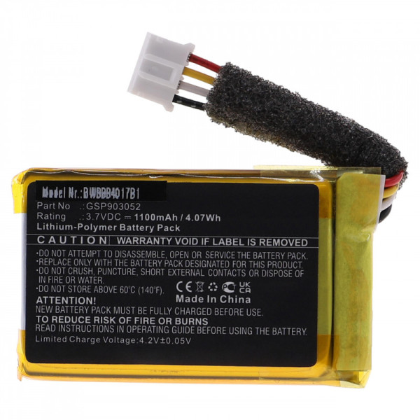 Batterij voor JBL Clip 4, als GSP903052, Li-Polymer, 3,7 V, 1100 mAh